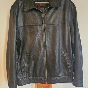 Daniel Black Leather Coat Mens XL